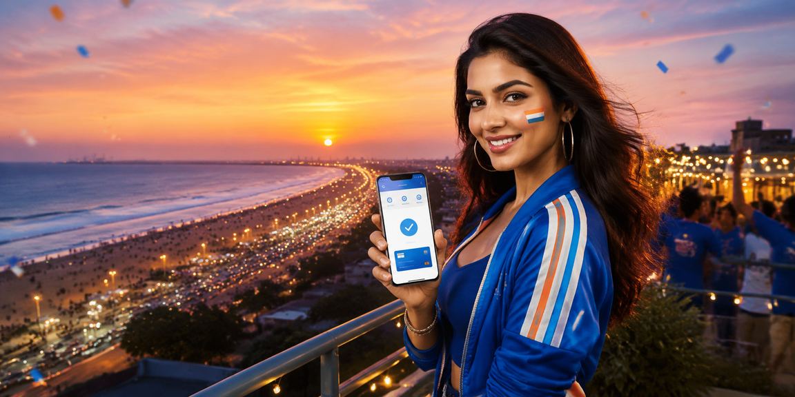 Indian city skyline and online sports betting interface
